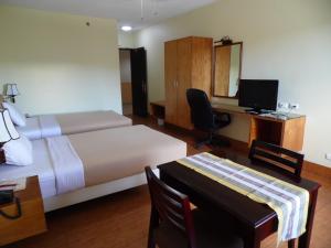 碧瑶阿尔伯格酒店的酒店客房配有一张床和一张带电脑的书桌