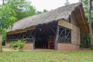 TanamalwilaKirindioya Village的茅草屋顶和草的建筑