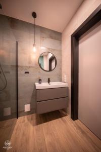 兰卡特Apartament 33的一间带水槽和镜子的浴室