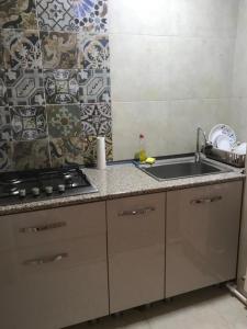 泰拉维Telavi Tel Aviv的厨房配有水槽和炉灶