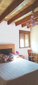 丘利利亚Refugio La Presa的卧室配有1张床、1张桌子和1把椅子