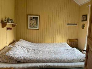 莫尔德Sjarmerende hytte omgitt av vakker natur的一间卧室,卧室内配有一张大床