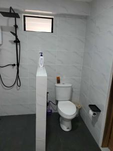 新孔Lost paradise 2的白色的浴室设有卫生间和淋浴。