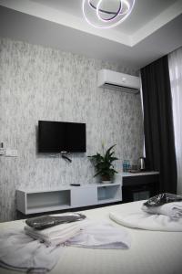 伊斯坦布尔The Hera Bostancı的一间设有壁挂式电视的房间,配有一张床