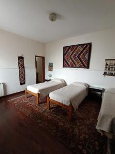萨尔塔La Cara Oculta de Salta, bed and breakfast的一间设有两张床的房间和一张地毯