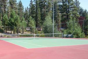 马姆莫斯湖Mammoth Ski & Racquet Club #28, New 2023 Remodel! Walk to Canyon Lodge Lifts的一个带网和长凳的网球场