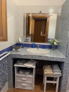 PoderiaI Suoni di Valle Martina的一间带水槽和镜子的浴室