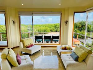 阿约拉港Blue Heron Galápagos Villa的客厅设有两张沙发和一个大窗户