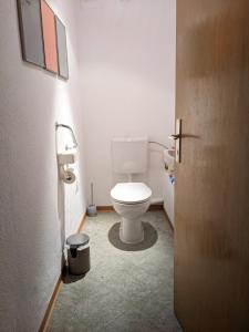 特拉本特拉巴赫Monkey Factory - Mini Home-Stay Hostel的一间位于客房内的白色卫生间的浴室