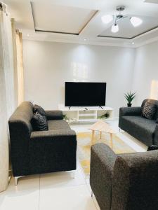 马塞卢Stunning Modern Home in Maseru的客厅配有2张沙发和1台平面电视