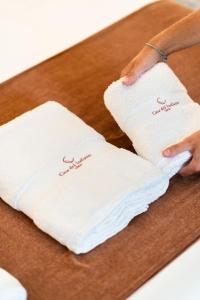 拉奥罗塔瓦Double Room, attached bathroom - Casa del Indiano的把两块白毛巾放在桌子上的人