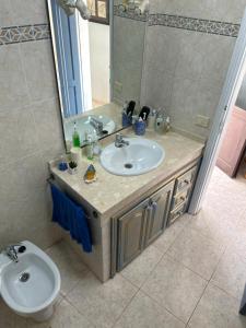 阿雷西费La Buganvilla rooms的一间带水槽、卫生间和镜子的浴室