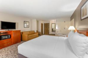 FillmoreQuality Inn & Suites Fillmore I-15的一间酒店客房,配有一张大床和一台平面电视