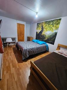 科皮亚波valle的一间卧室设有两张床,墙上挂着一幅画