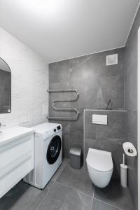 RadviliškisStiklo Apartamentai的一间带洗衣机和卫生间的浴室