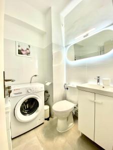蒂米什瓦拉Union Experience - City Center的一间带洗衣机和卫生间的浴室