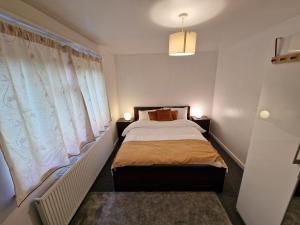 吉尔福德Millmead Apartment in central Guildford with parking的一间带一张床和两盏灯的小卧室