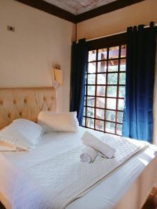 圣安东尼奥-杜皮尼亚尔Pousada Le Lieu的一间卧室配有一张床,上面有两条毛巾