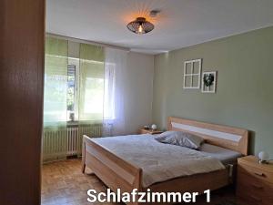施马伦贝格Ferienwohnung Blumenau的一间卧室设有一张床和一个窗口