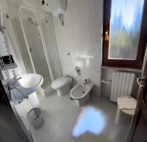 罗卡拉索B & B La Pineta By La Capannina的白色的浴室设有水槽和卫生间。