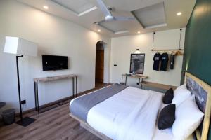 锡卡都LOKAL Rooms x Skardu (Mountain View)的一间卧室配有一张床,并在一间客房内配有电视。