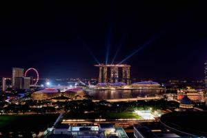 新加坡Peninsula Excelsior Singapore, A Wyndham Hotel的摩天轮城市的夜景
