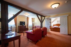 弗兰季谢克矿泉镇LD PALACE Spa & Kur的客厅配有沙发、桌子和床。