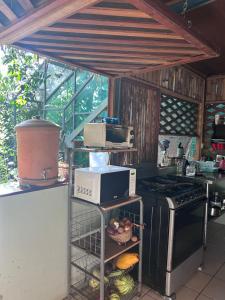 卡维塔Orgánico Punta Riel的厨房配有炉灶和微波炉。