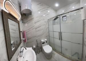 杰拉什Abu Hossam s chalet的一间带卫生间、水槽和镜子的浴室