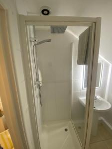 HordleThe Guesthouse hideaway的带淋浴和盥洗盆的浴室