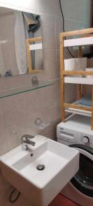 佐尔尼耶戈迪Apartma Anja的一间带白色水槽和一张双层床的浴室