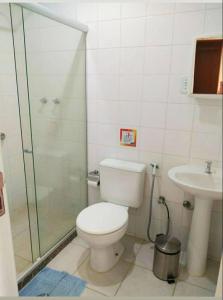 阿布拉奥Pousada Arrastão da Ilha的浴室配有卫生间、淋浴和盥洗盆。