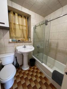 纽约1D CLOSe的浴室配有卫生间、盥洗盆和淋浴。