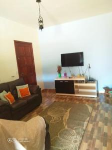 圣安娜杜里亚舒Casa da Seriema em Lapinha da Serra的带沙发和平面电视的客厅