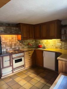 法伊多Appartamento accogliente di montagna a Cavagnago的厨房配有白色家电和木制橱柜