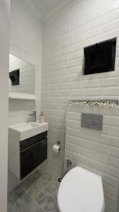 阿拉尼亚Tiny House Sitesi的白色的浴室设有卫生间和水槽。