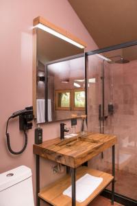 奥兰太坦波Las Qolqas EcoResort Ollantaytambo的一间带水槽和淋浴的浴室