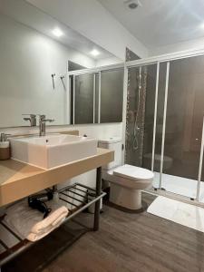 圣地亚哥BHB Hotel Boutique的一间带水槽、卫生间和淋浴的浴室