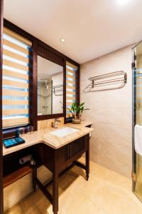 芽庄Tran Vien Dong Hotel的一间带水槽和镜子的浴室