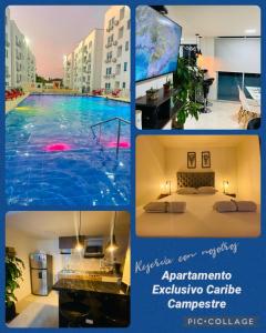 科韦尼亚斯Apartamento Exclusivo - Caribe Campestre Coveñas的游泳池四张照片的拼合物