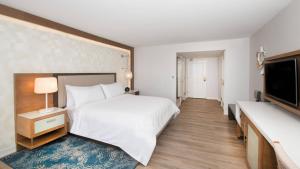 纽波特海滩纽波特海滩文艺复兴酒店的一间卧室配有一张床和一台平面电视