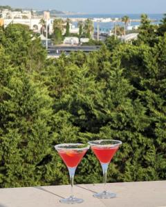 佩斯科勒海滨Morello Beach Hotel的桌子上放两杯酒杯