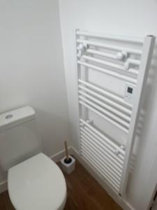 埃讷邦Le Jaures 1 - Studio - RDC的一间带白色卫生间和开放式冰箱的浴室