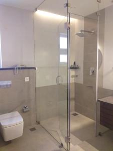 马拉普兰Woodbine Foliage的浴室设有玻璃淋浴间和卫生间