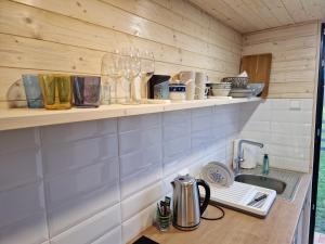 尼达Rita Sapnis的厨房配有水槽和碗碟柜台