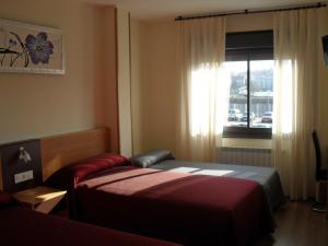 庞特维德拉佩雷格里诺旅馆的酒店客房设有两张床和窗户。