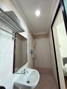 新加坡Amrise Hotel的一间带水槽和镜子的浴室