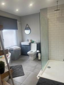 SirhowyTredegar property, unique location with luxury bedroom, bathroom & dining room的一间带卫生间和水槽的浴室