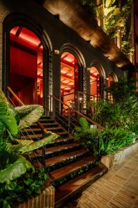 麦德林Hotel El Zarzo的植物丛中的楼梯