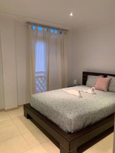 拉克鲁斯Coqueto apartamento familiar的一间卧室设有一张大床和窗户